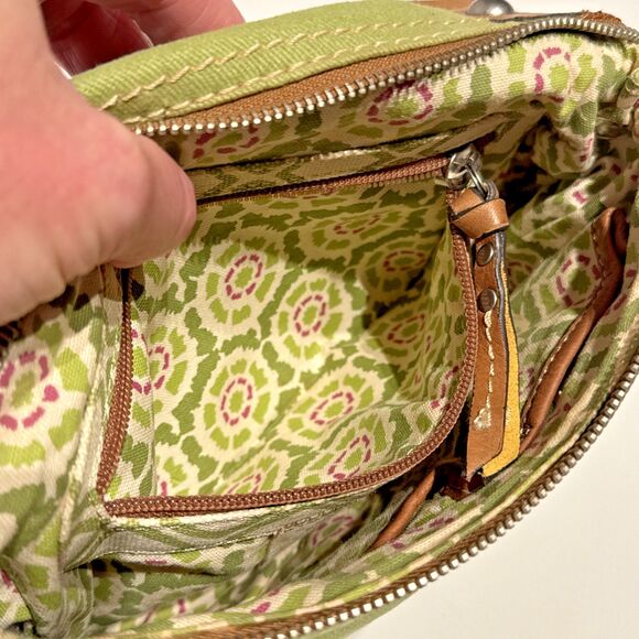Vintage Fossil Boho Festival Crossbody Canvas Bag Purse Green Brown 10x10x3 (P3) - Picture 15 of 15